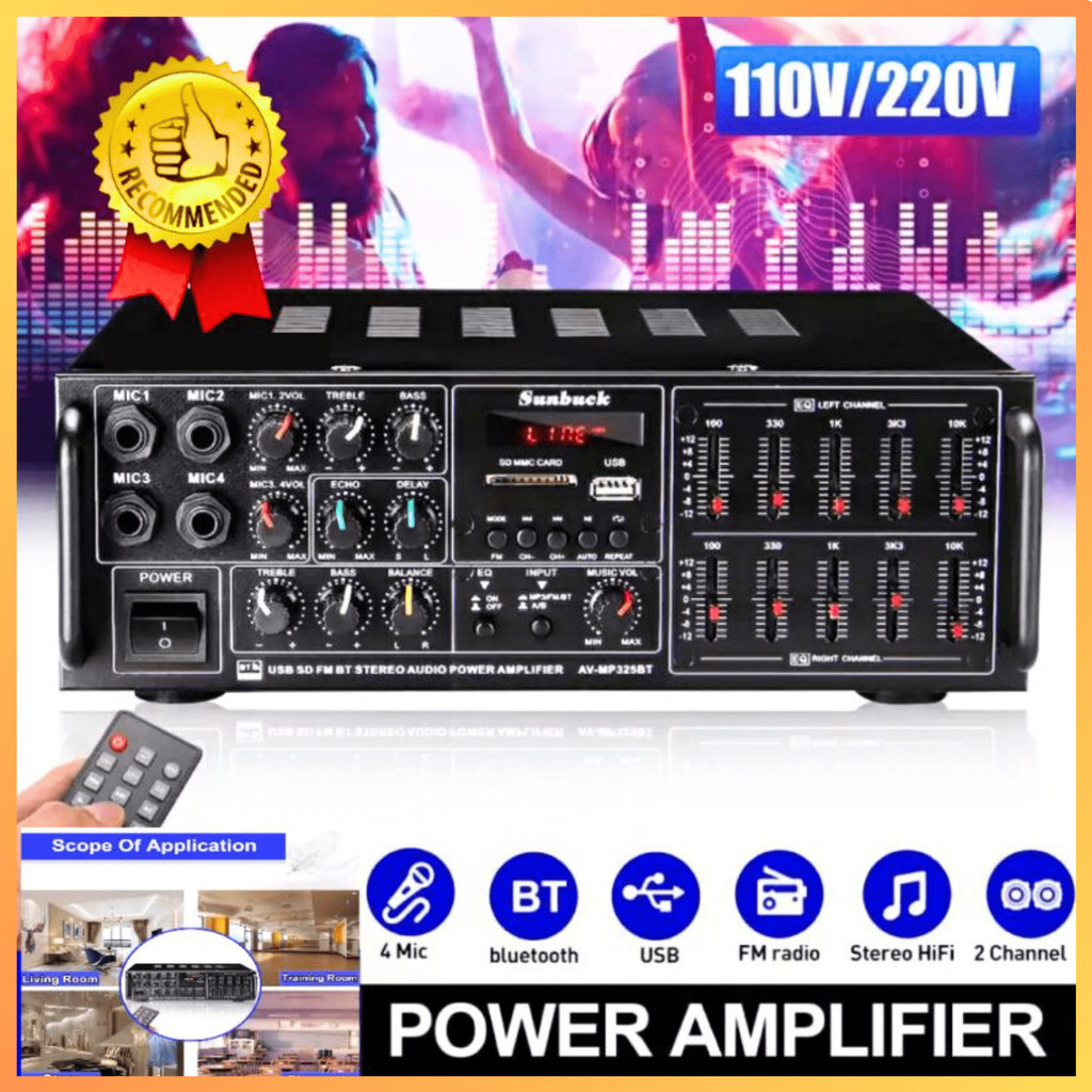 COD KIRIM CEPAT Sunbuck Bluetooth EQ Audio Amplifier Home Theater 2x200W TAV MP325BT / ampli power f