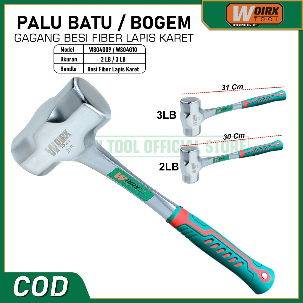 FAVORE WOIRX TOOL Palu Batu Palu Besi Bogem 2LB 1kg 3LB 1.5kg Gagang Besi Fiber Lapis Karet