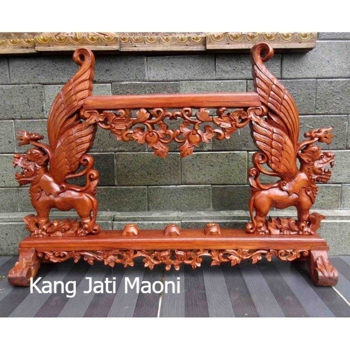 Jagrak Stand Dudukan Keris Model Ukir Singo Barong Isi 3 Warna Plitur