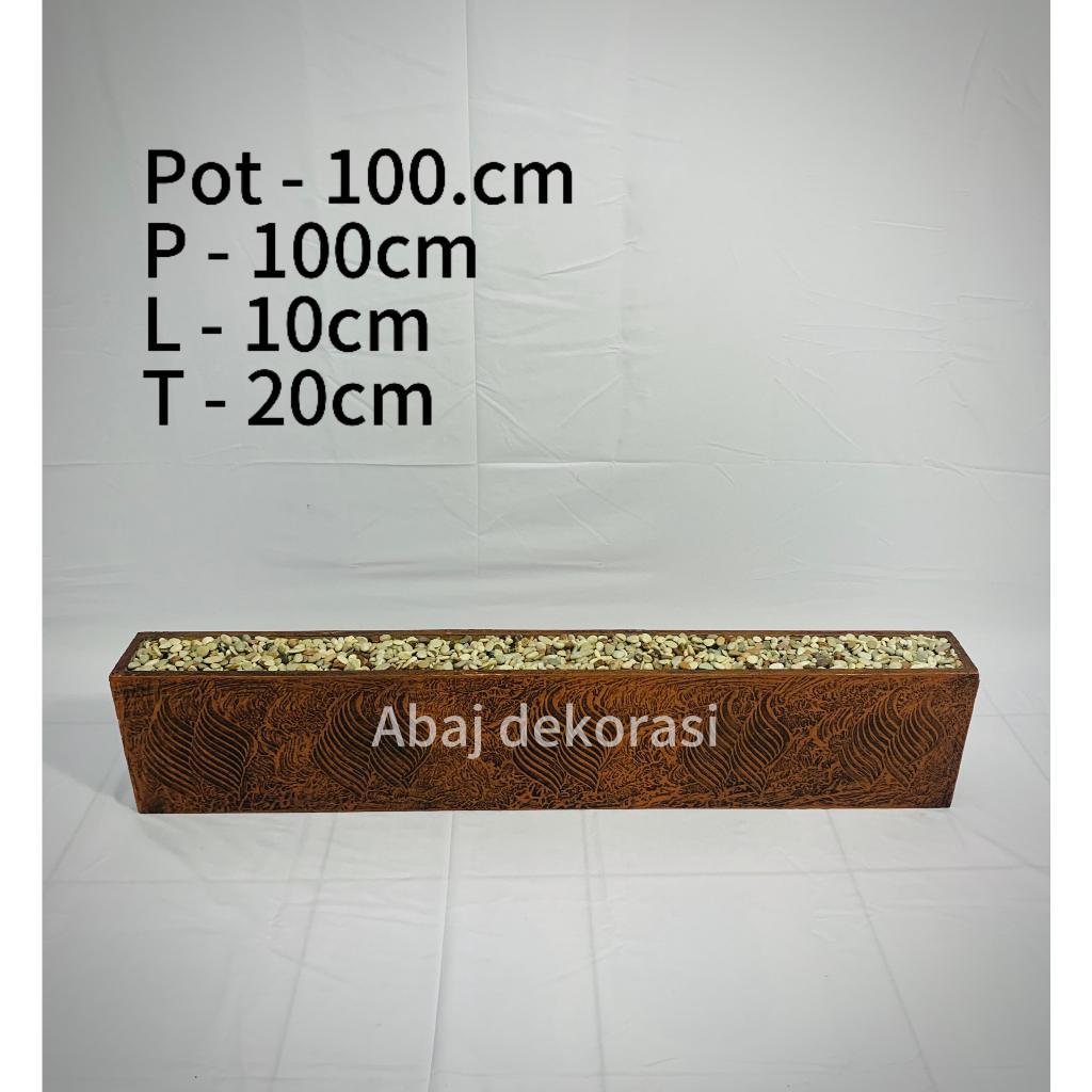 Pot Partisi Kayu - Pot Panjang 1meter - Pot Bahan Harbot - Pot Hias Dekorasi sudah termasuk rumput