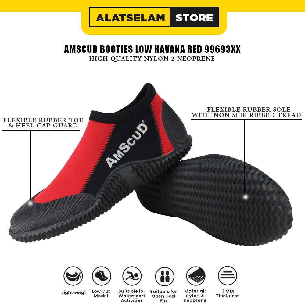 AmScud Booties Havana Low Boot RED / Booties Diving / Sepatu Diving / Sepatu Selam Short sepatu sela