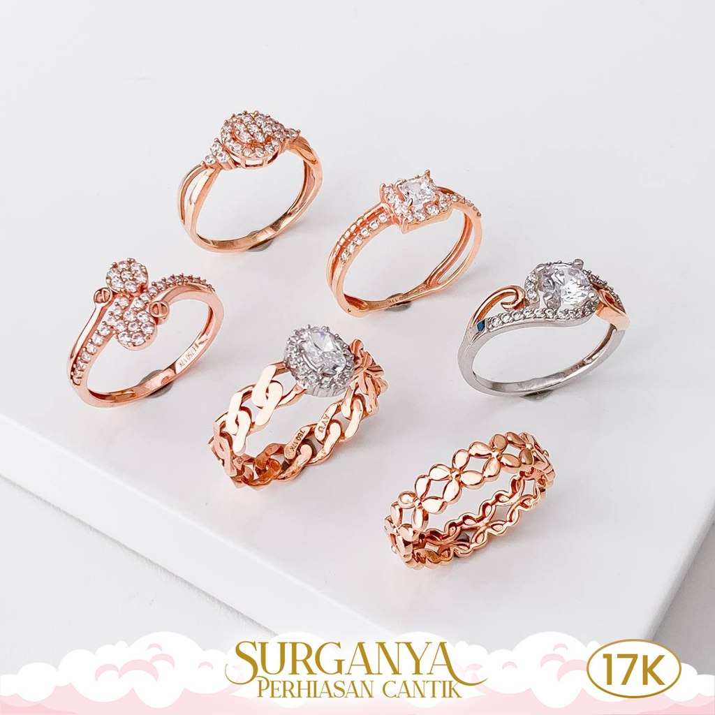 Cincin Emas Rose Gold Kadar 17K Model Elegant Look Macan Gold