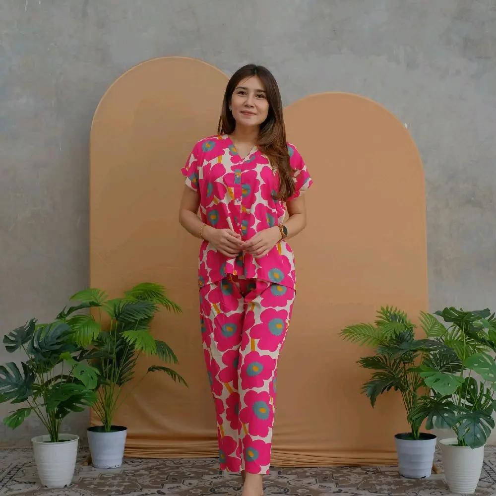 Piyama V Neck Kancing Celana Panjang | Piyama Kekinian | Piyama Wanita Grosir Piyama SMD
