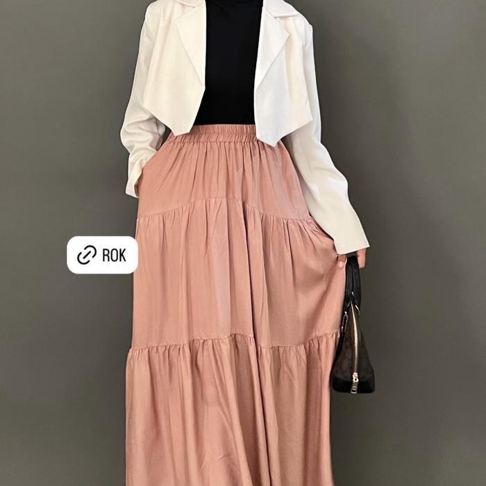Gina Skirt Rok Panjang Corquette Rok Maxi Polos Rok Kuliah Nyaman Santai Wanita Casual Hitam Midi Ka