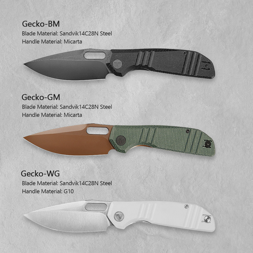 TRIVISA  Pocket Folding Gecko Mini Utility Knife with Clip 14C28N Blade G10 Micarta Handle Tactical 