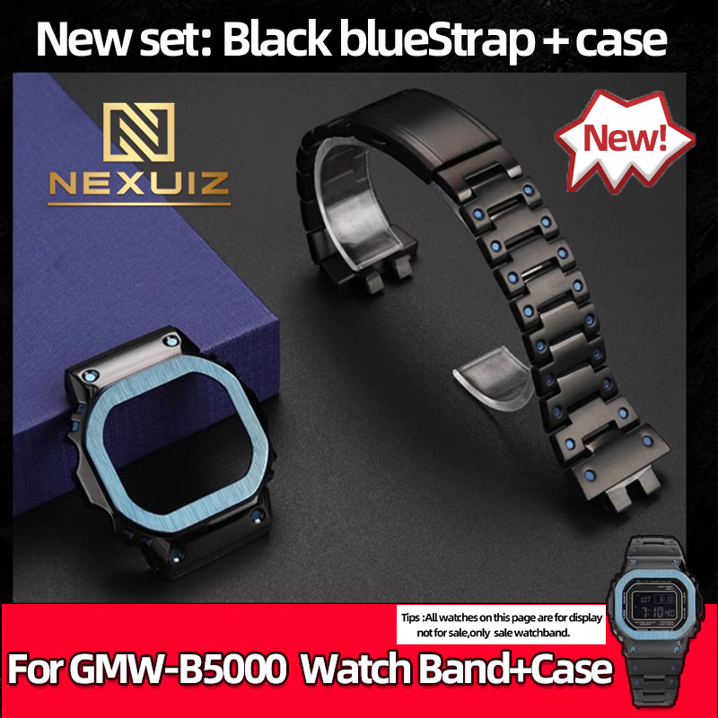 GMW B5000 Black blue Stainless Steel Wat Strap+case For Casio G-SHOCK GMW-B5000 Watband case Mofied 