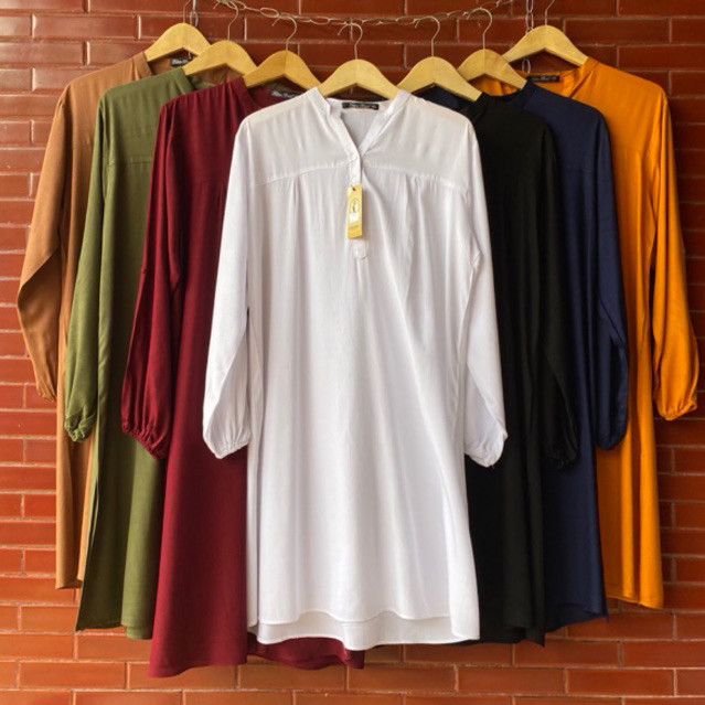 ASMARA Long Tunik Atasan Polos Katun Rayon Putih White Black Hitam Merah Maroon Hijau Army Kuning Mu