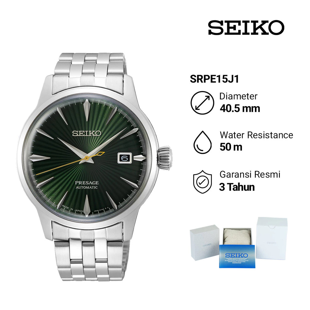 Jam Tangan Pria SEIKO Presage SRPE15J1 Cocktail Time Mockingbird Automatic Green Dial Stainless Stee
