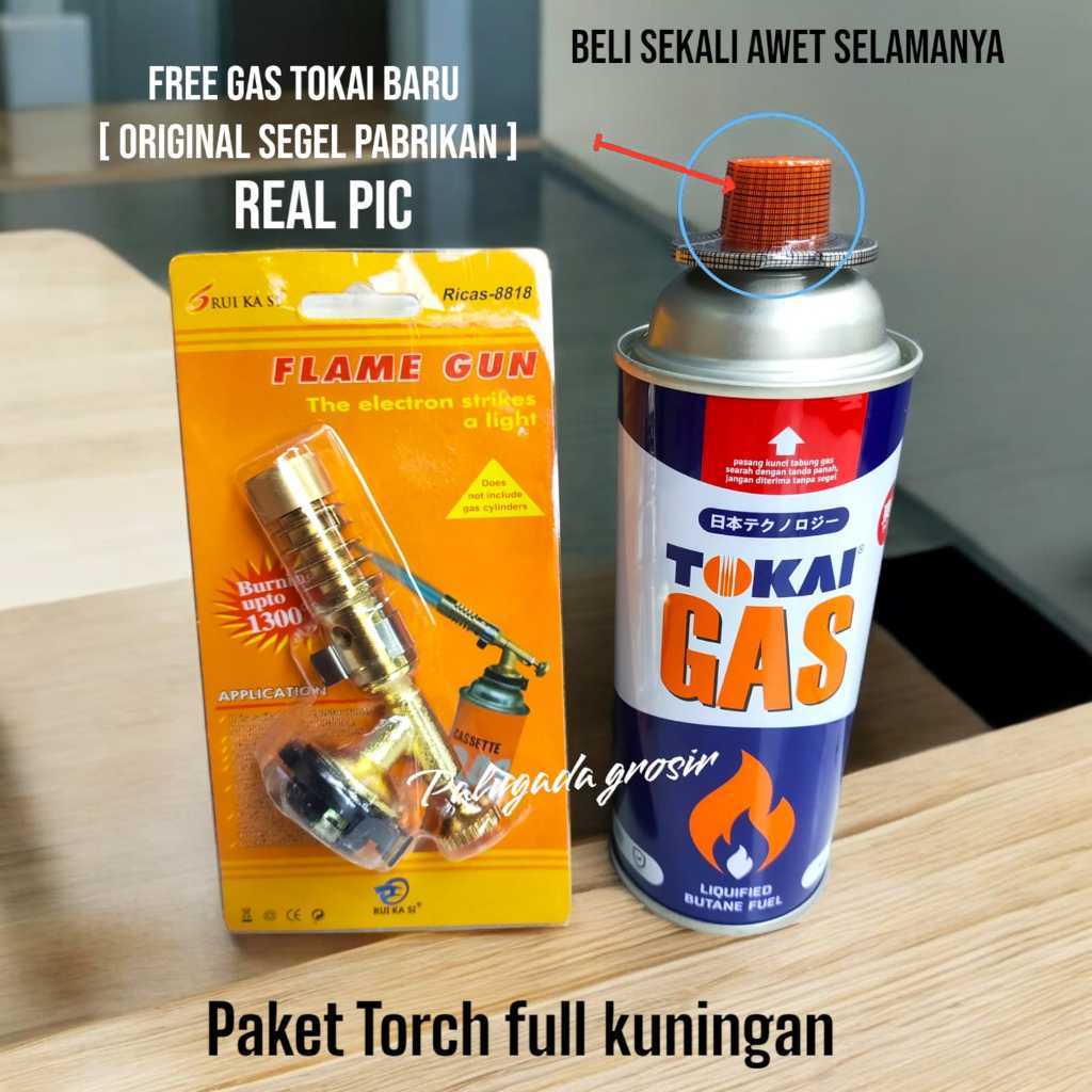 Gas Portable Torch Kepala Las Flame Gun bakar sate seafood BBQ Blow Torch Flame Gun + gas tokai baru