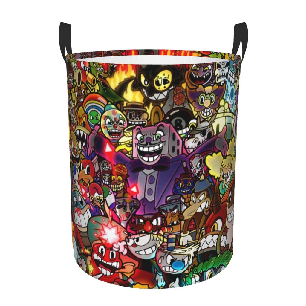 Custom Hot Game Cartoon Cuphead Mugman Laundry Basket Collapsible Clothes Hamper for Nursery Kids To