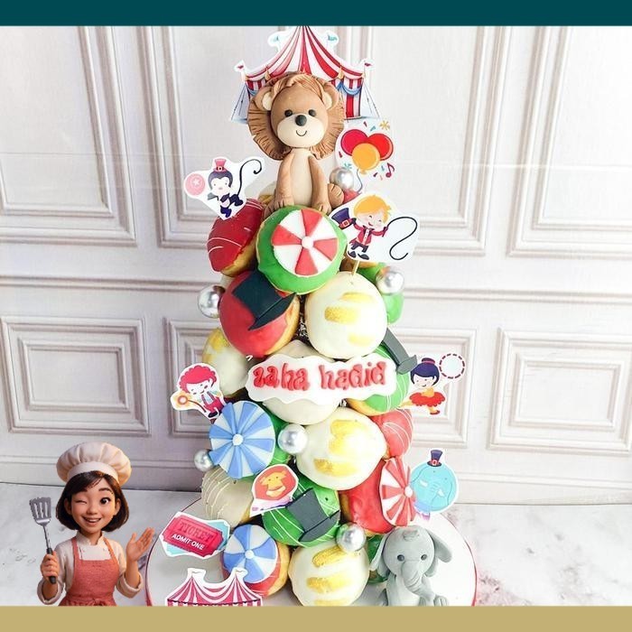Donat/Donat Tower/Donat Ultah Tema Circus/Donat Birthday Catering Malang DMT