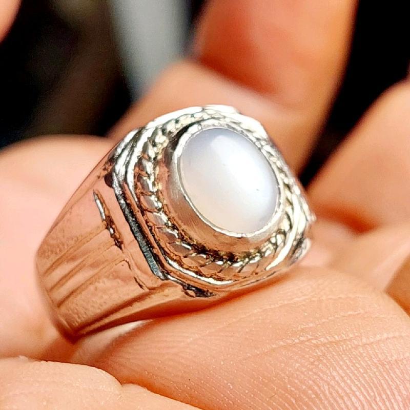 Cincin batu biduri bulan airbrush dim kecil 9mm 10mm / moonstone biduri bulan Ring tanam elegan