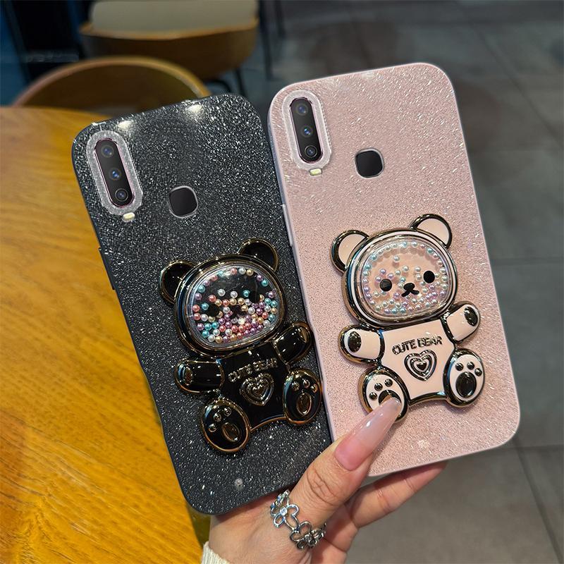 Soft Silikon Case Hp Untuk VIVO Y12 Casing Softcase Untuk VivoY12 1904 1940 Glitter Dengan Bear Brac