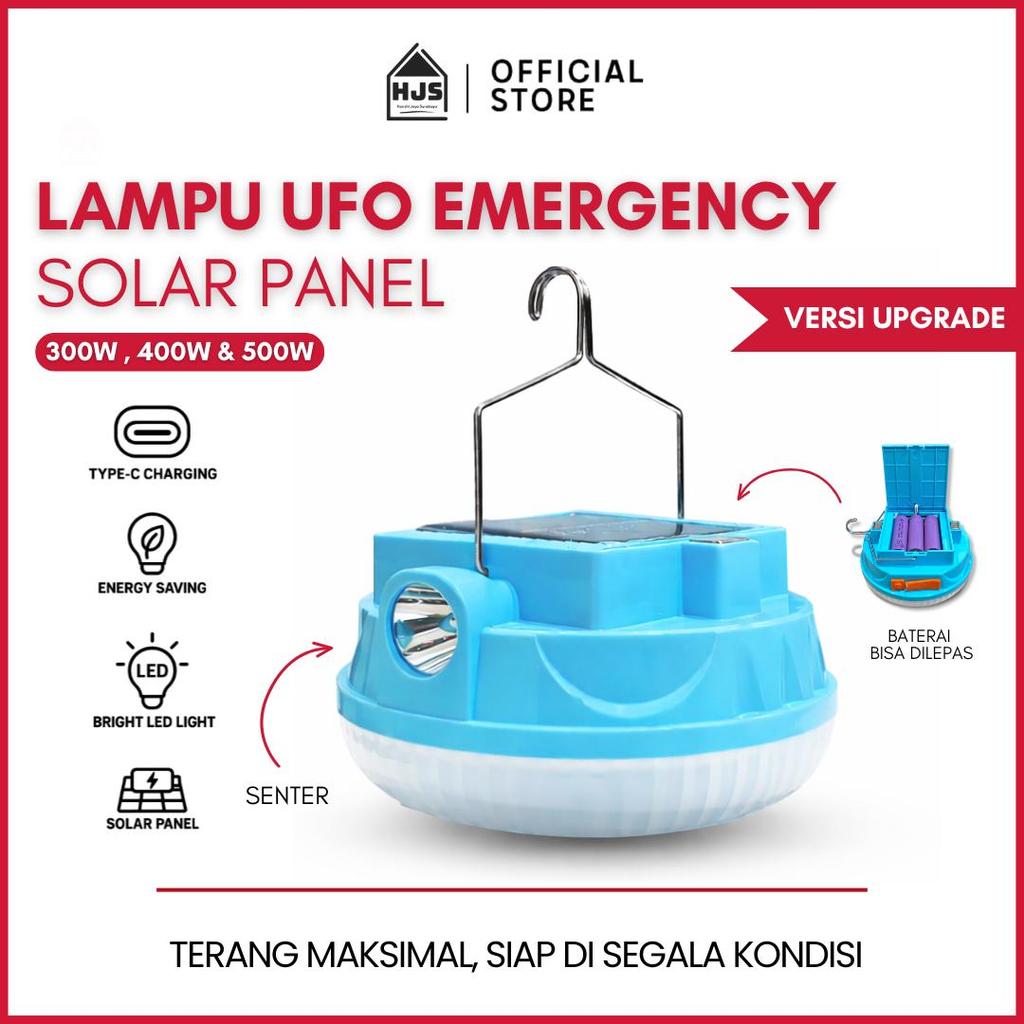 HJS Lampu LED Emergency UFO 300W 400W 500W + Senter Solar Panel Lampu Darurat Camping Lamp Outdoor