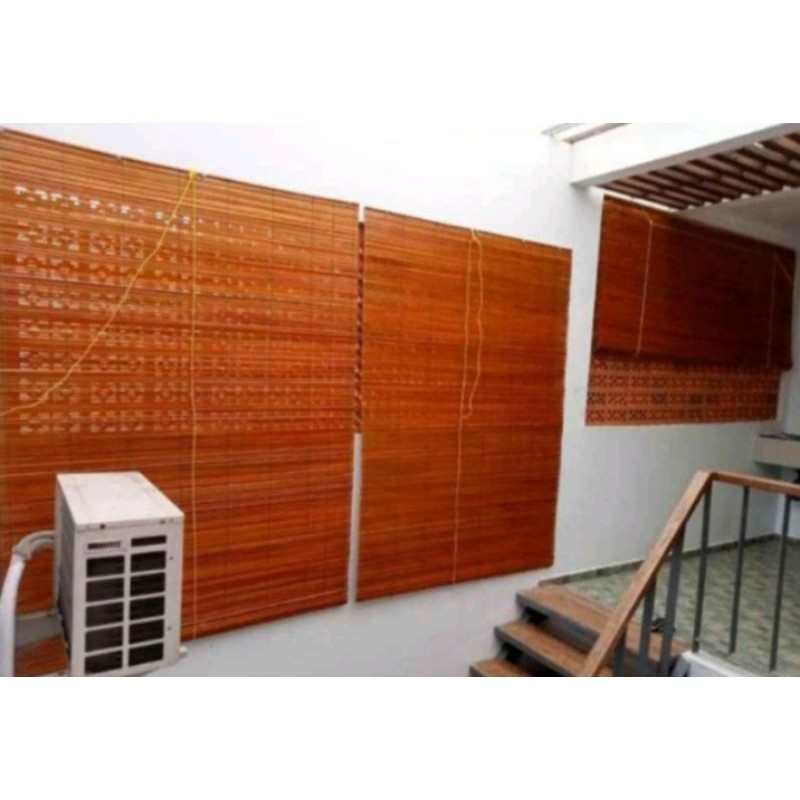 (murah) tirai krey bambu sawit PLISTUR 2 X 2M + lengkap tali penggulung tirai krey outdoor krey gulu