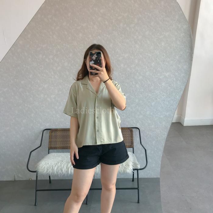 KEMEJA WANITA BAHAN RAYON PREMIUM - AMALIA PLAIN SHIRT - Sage green