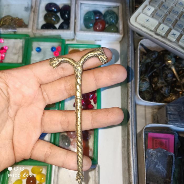 pusaka teken tongkat ular dan naga full kuningan KJM1122