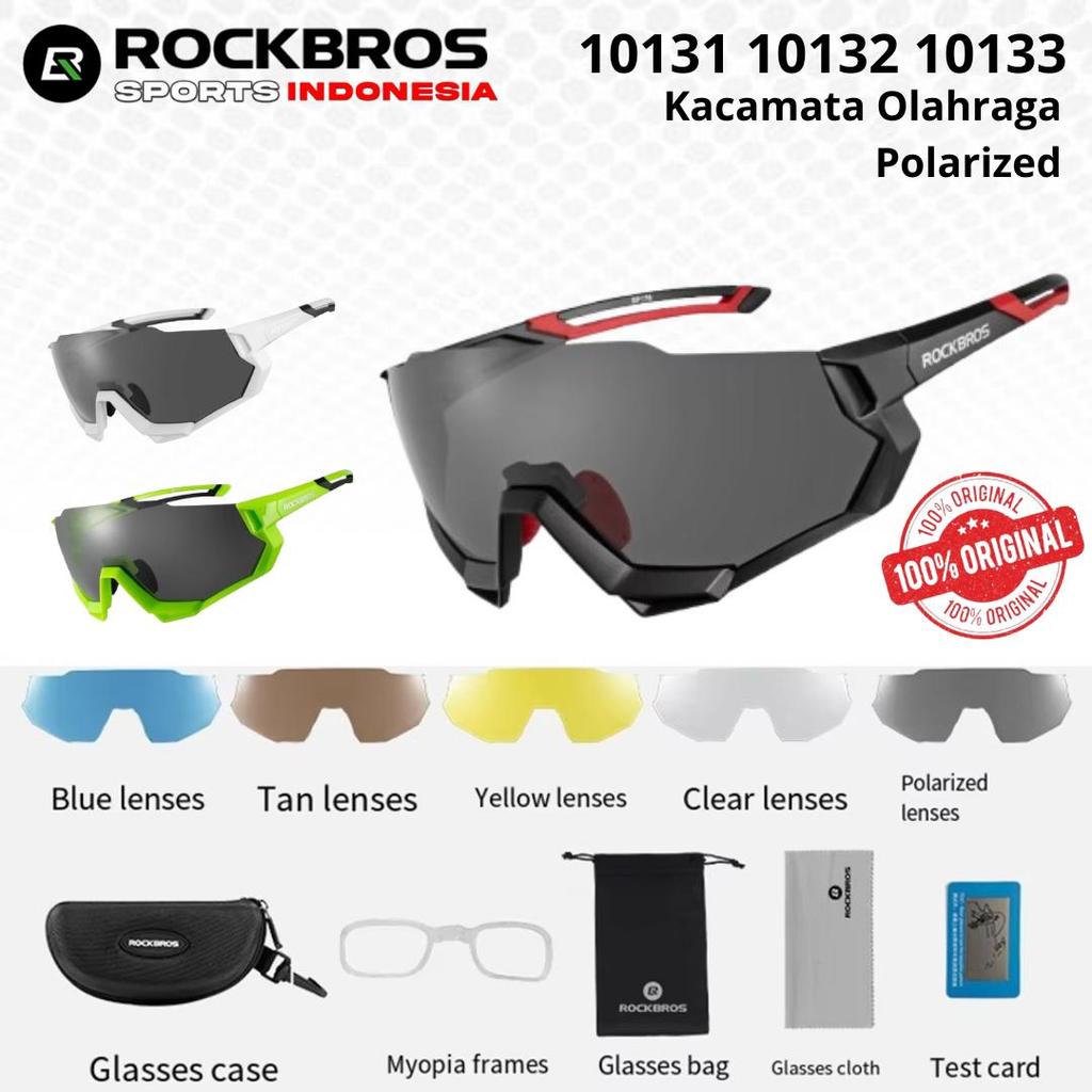 ROCKBROS 10131 Kacamata Olahraga Sepeda Motor 5 Lensa Bicycle MTB Road Bike Cycling Glasses Polarize