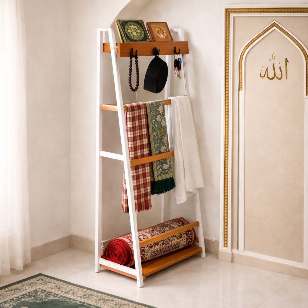 KayuArta - Rak Mukena, Ladder Hanger, Rak Tangga Kayu, Rak Sajadah, Sarung, Kerudung Aesthetic Minim