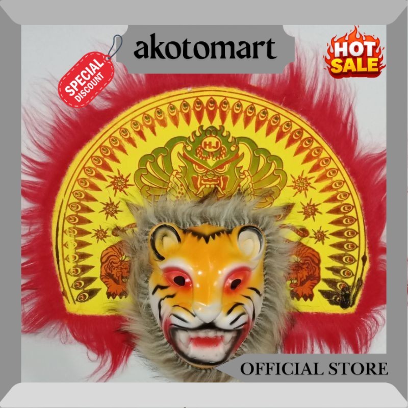 Topeng Spon Harimau Reog Mini Mainan Anak Topeng Reog Bulu Kecil Topeng Tradisional Jaranan Barongan