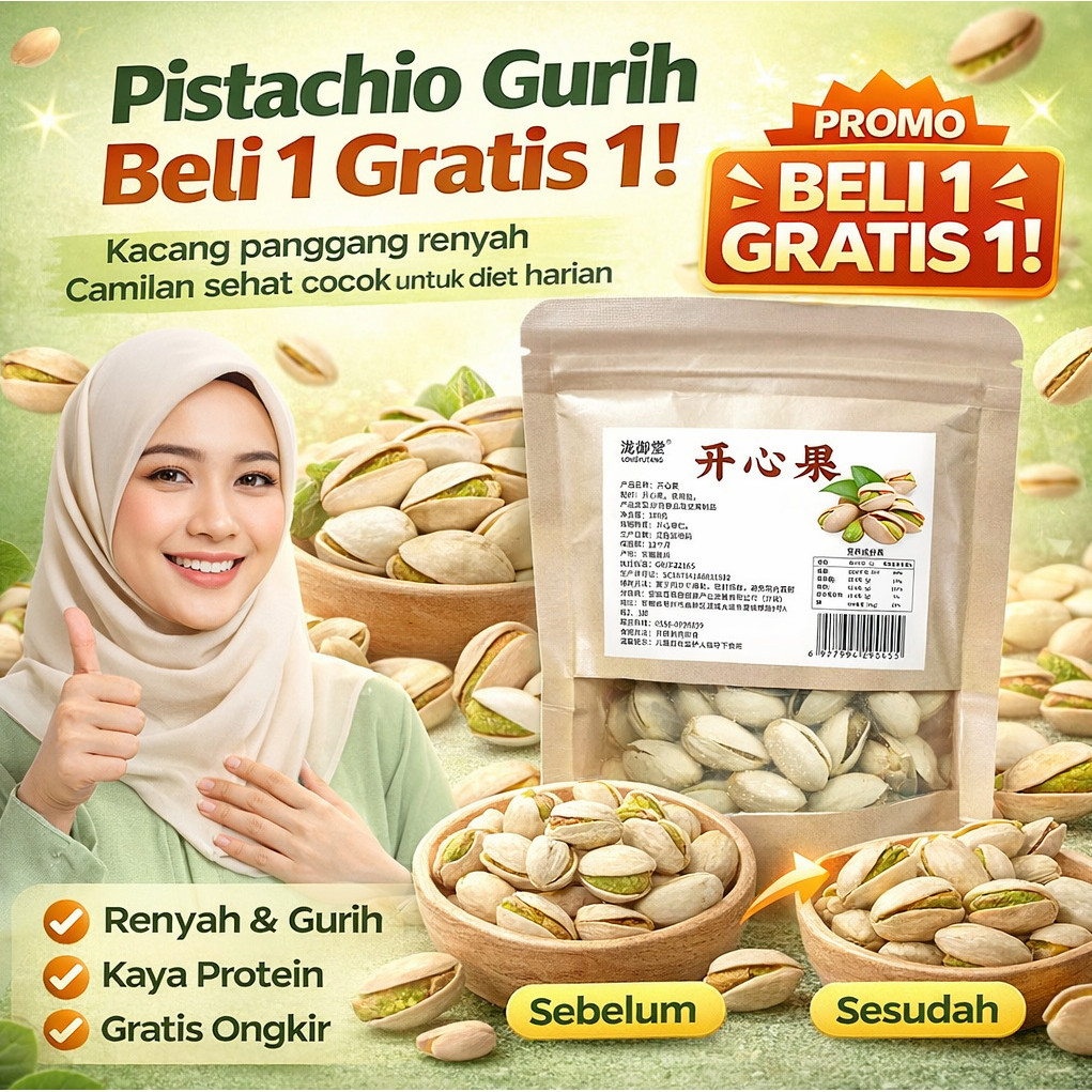 [Beli 1 Gratis 1] 100g Pistachio Kacang Panggang Renyah Camilan Sehat Siap Makan/Kacang Pistachio Bi