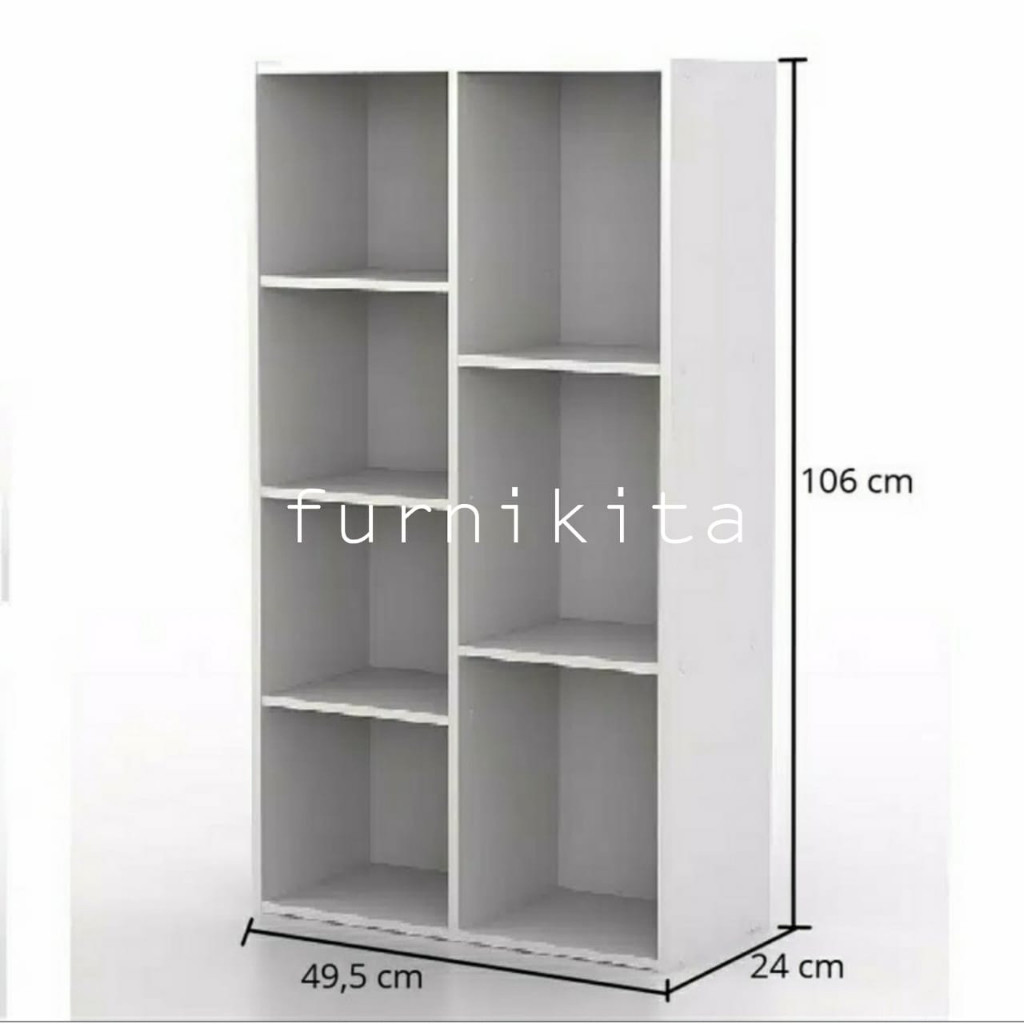 Furniture Sukabumi | Rak Buku Serbaguna Kayu 7 Susun Putih Lemari Hias Pajangan