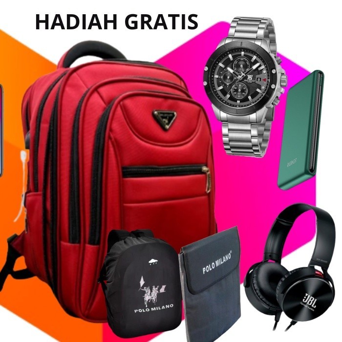 ( HADIAH GRATIS ) POLO MILANO 20 inch Ransel Kerja Tas sekolah Kunci Usb Port 0RIGINAL Tas Polo Pria