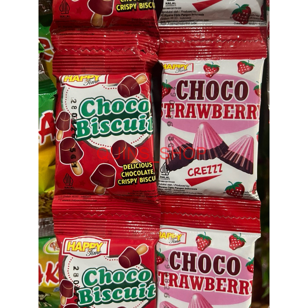Happy Time Choco Biscuit Strawberry 1 Renteng Isi 10Pcs / Happy Time Choco Murah quins_shop