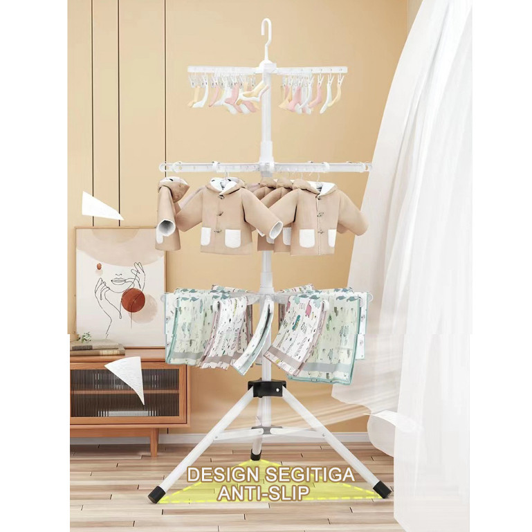 CEO Jemuran Menara Pakaian Portable Baju Bayi 2/3 Tingkat Serbaguna Set Klip Handuk Celana baby
