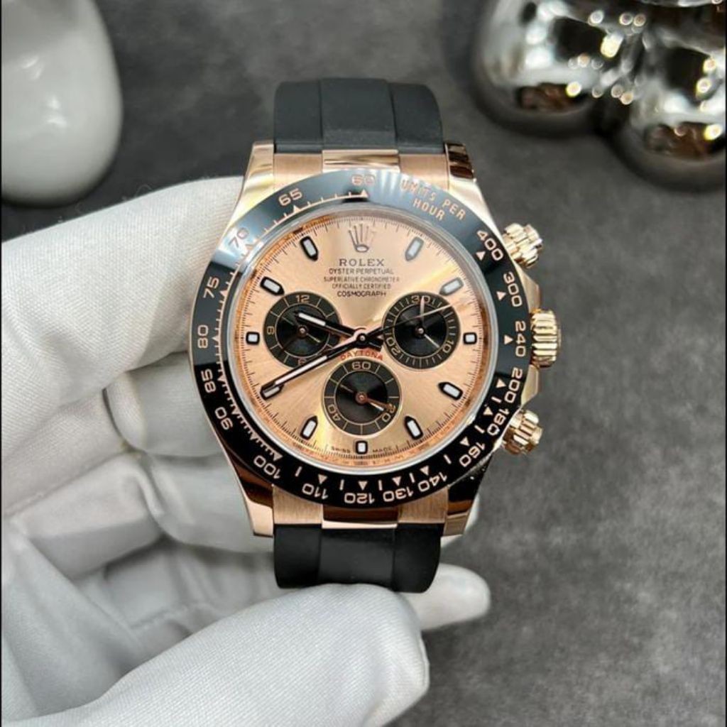 JAM TANGAN RLX DAYTON COSMOGRAPH ROSE GOLD DM 40MM JAM TANGAN LUXURY AUTOMATIC MEWAH CHORONO AKTIF