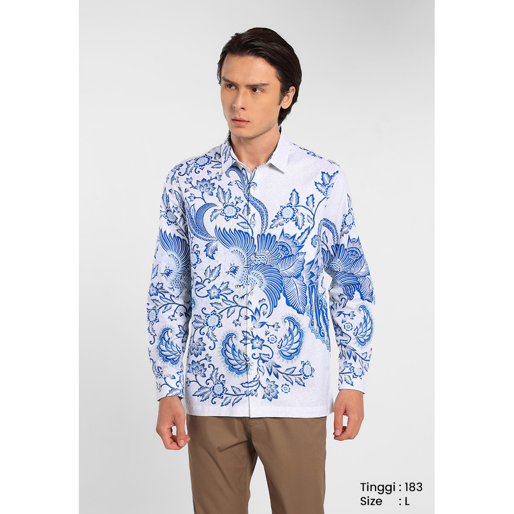 MANZONE- Kemeja Batik Lengan Panjang Pria Damara Modern Fit - White