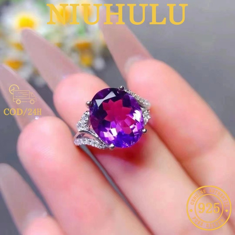 Cincin Wanita Mewah Dan Elegan Dengan Batu Ametis Telur Angsa Ukuran 10×12mm