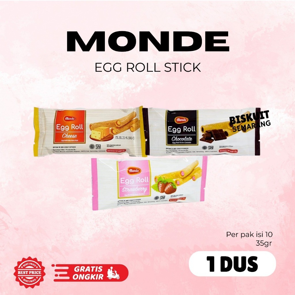 1 DUS Nissin Monde Egg Roll 35gr isi 12pak Egg Roll Rasa Coklat Starwberry Keju Untuk Hadiah