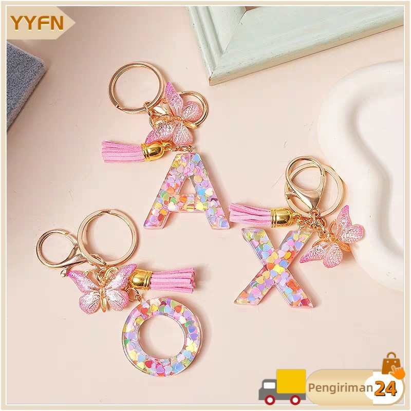 Resin Keychain Initials Alphabet Edition | Butterfly Resin Bag Charm | Gantungan Kunci Alfabet Alpha