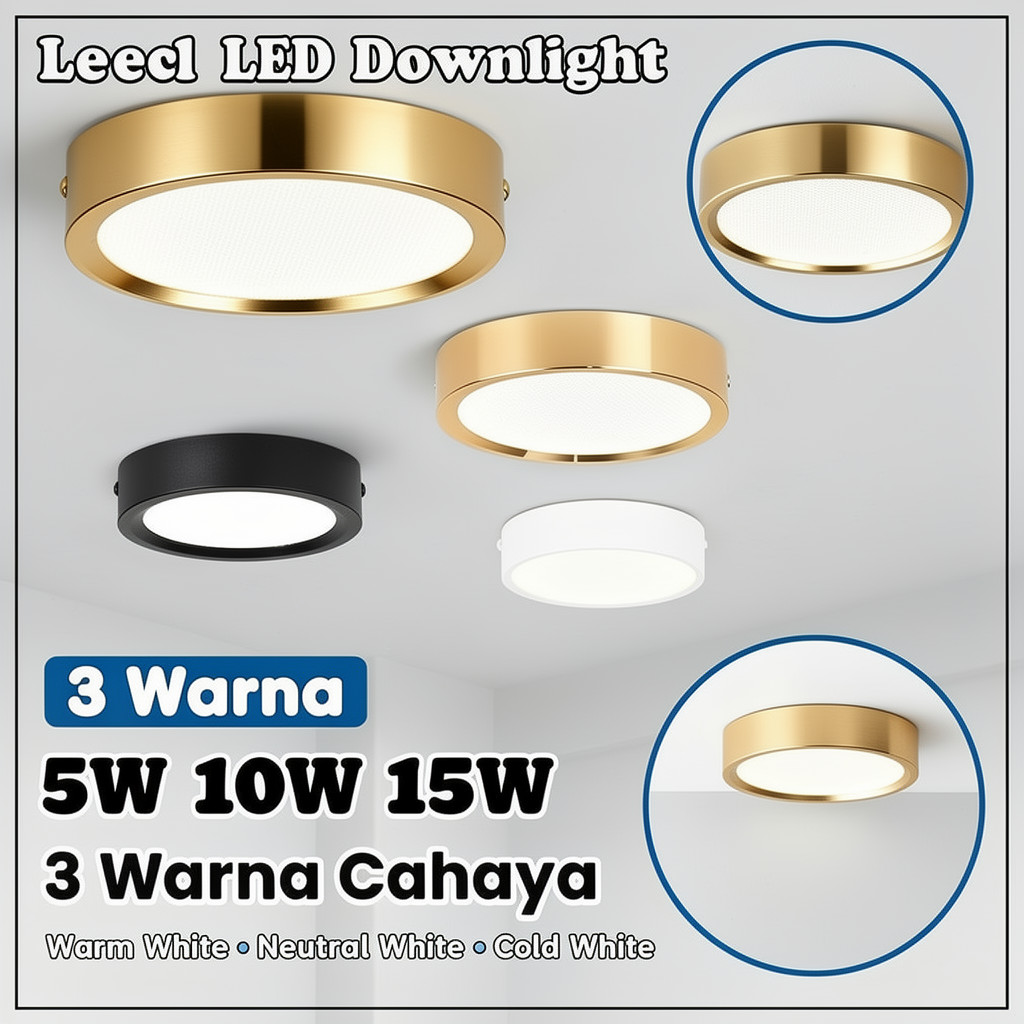 lampu plafon led downlight tempel cob 3 warna 5w 10w 15w minimalis rumah ruang tamu dapur