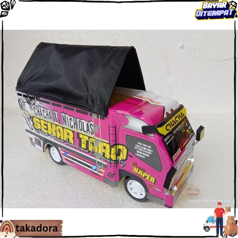 BISA COD PROMO MINIATUR TRUK OLENG KAYU FULL LAMPU KELAP KELIP RODA DEPAN BISA BELOK KANAN KIRI mini