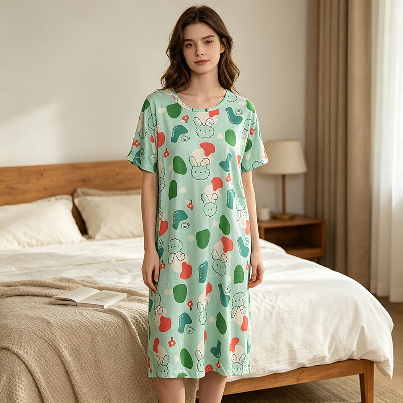 Eluna Kaos Korea Baju Tidur Wanita Jumbo Kekinian Katun Tebal Adem / Piyama Daster Baju Tidur Wanita