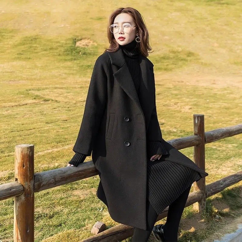 WIDHISTORE Jas Long Coat Wanita Panjang Hangat Korea Musim Dingin