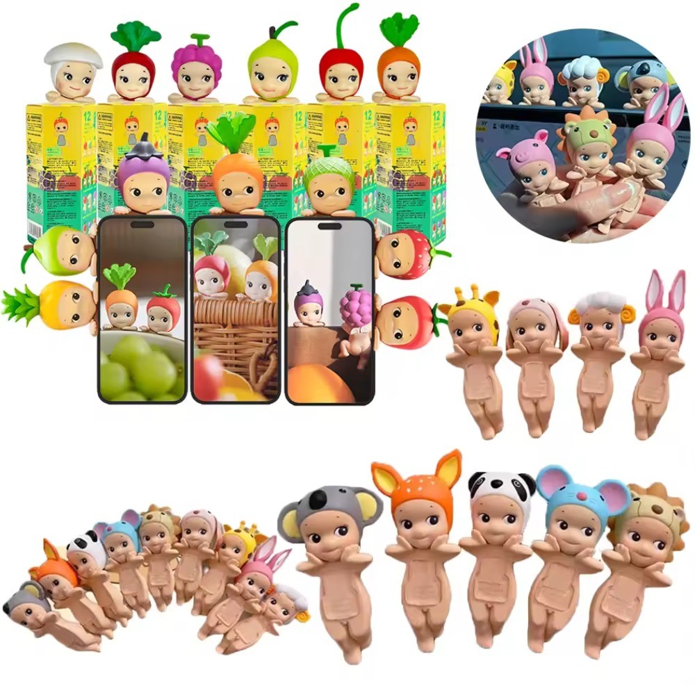 12Pcs Sonny Angel Strawberry Fruit Hewan Series Decorative Mini Figure Random Blind Box Lying Angel 