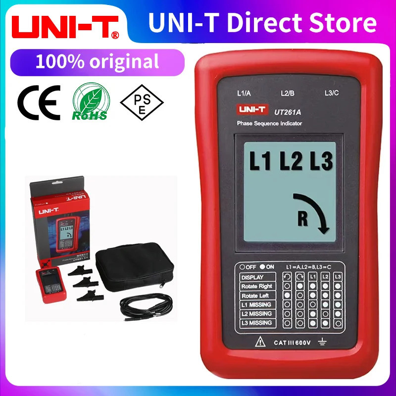 UNI-T UT261A UT261B 3 Phase Sequence Meter Phase Missing Motor Rotation Indicator AC Voltage Frequen