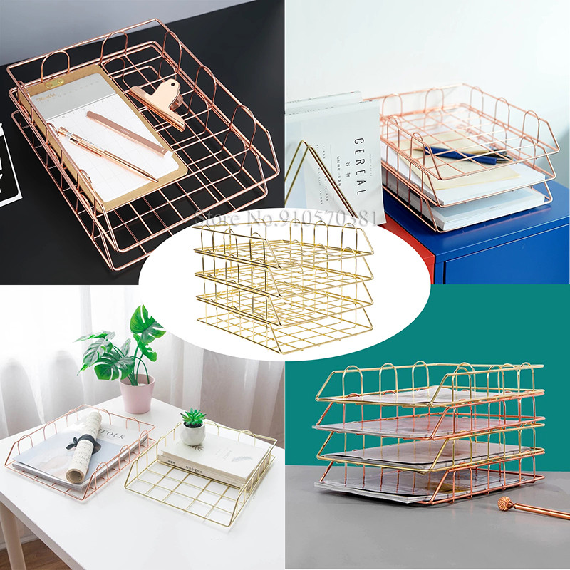 Metal Document Tray Office Organizer, Layered Paper Storage, Paper Tray, Desk Accessories, Magazine 