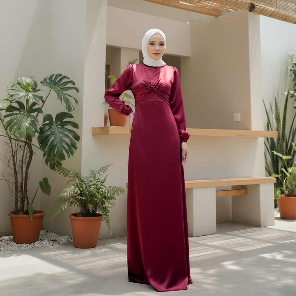 Gamis Malika Dress Gamis Lebaran Abaya Satin Hijab Wanita Muslimah Lebaran Maxi Hijab Panjang RMD012