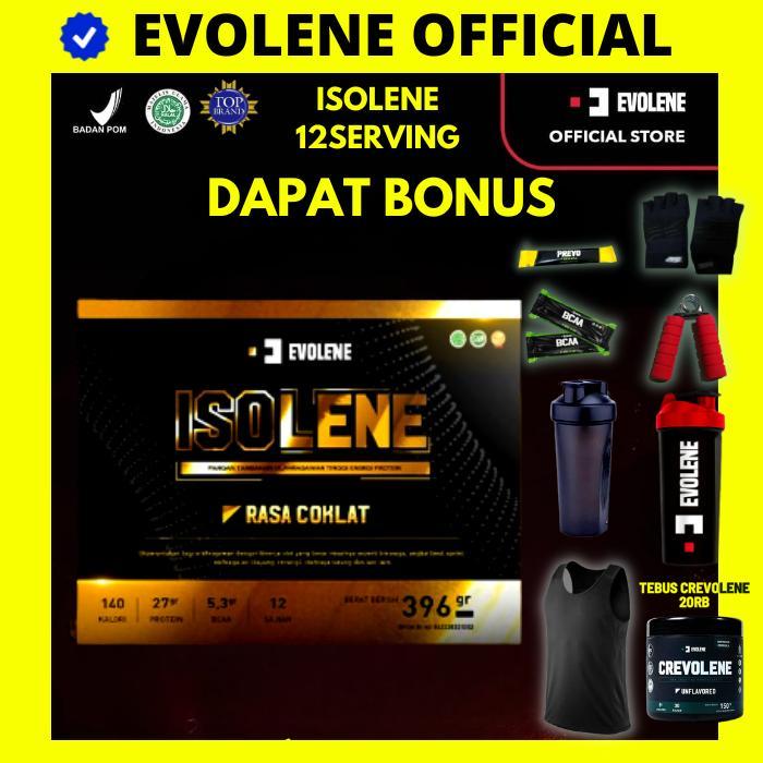 ISOLENE 1 BOX 12 SACHET WHEY ISOLATE BPOM HALAL SUSU PROTEIN EVOLENE -  STRAWBERRY, BOTOL SHAKER
