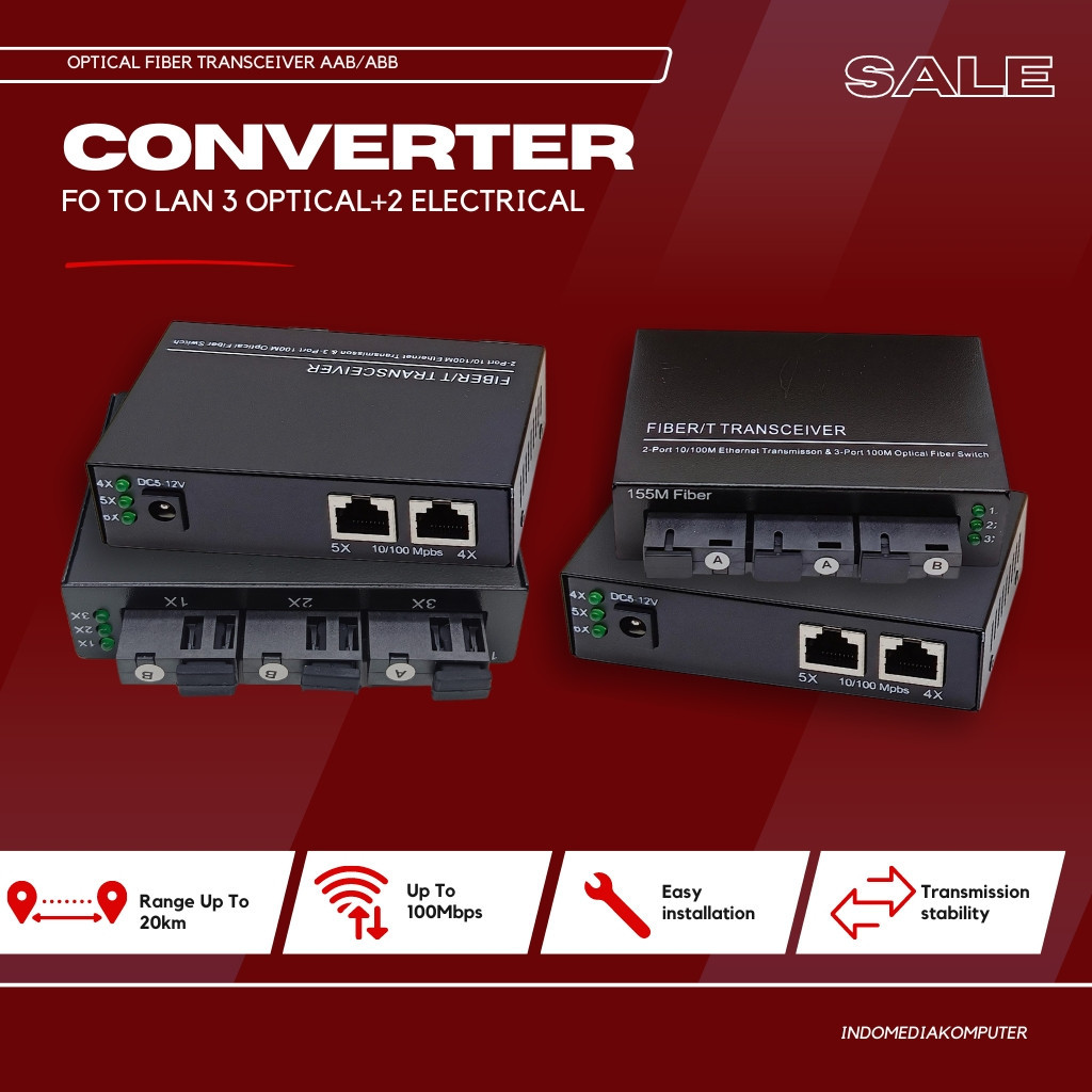 Converter FO To LAN 3 Optical + 2 Electrical ABB & AAB Converter FO To LAN 3 Optical + 2 Electrical