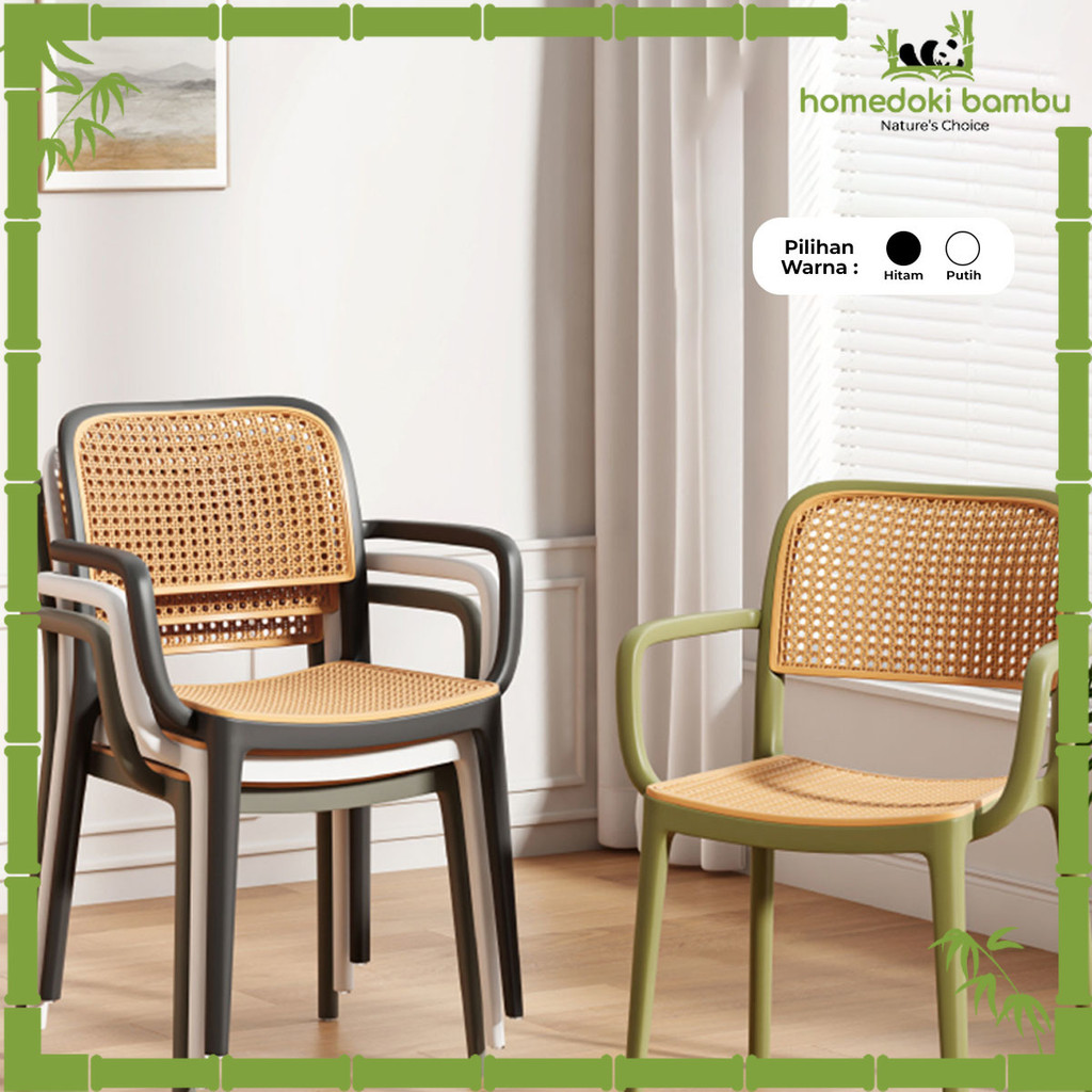 Homedoki Bambu-Kursi Plastik/Kursi Teras/Kursi Makan/Kursi Cafe/Kursi Rotan