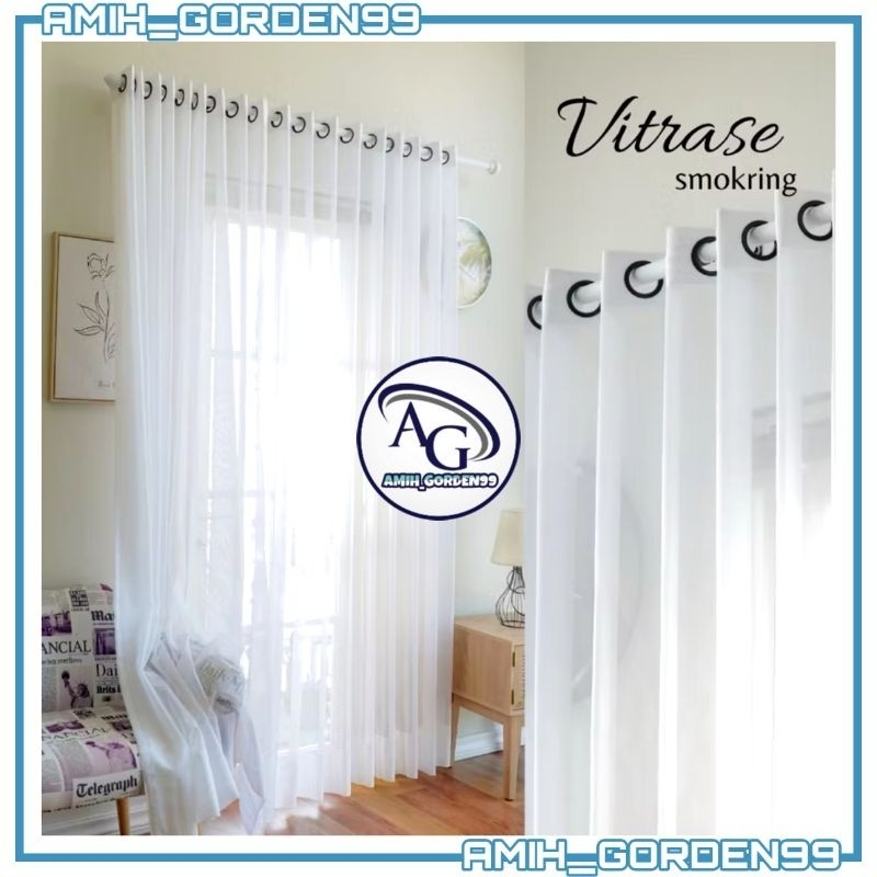 Vitrase Gorden Polos Putih Model Lubang Smokring | Vitrage Puring Daleman Hordeng Transparan