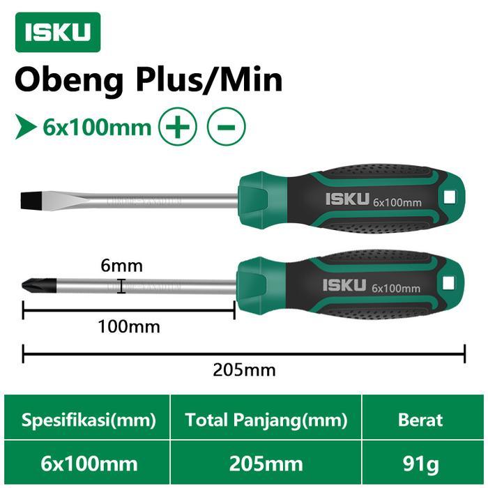 MiskahShiop ISKU Obeng Set 2 Pcs Plus Minus Magnetik 6x100mm Baja Chrome Vanadium Anti-Slip CR-V Uju
