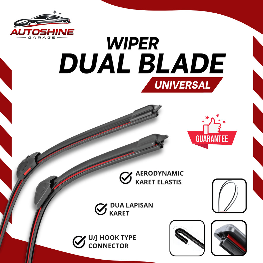 Wiper Frameless Dual Karet Double Blade Universal Model Karet Ganda Dobel Karet Blade Untuk Semua Je