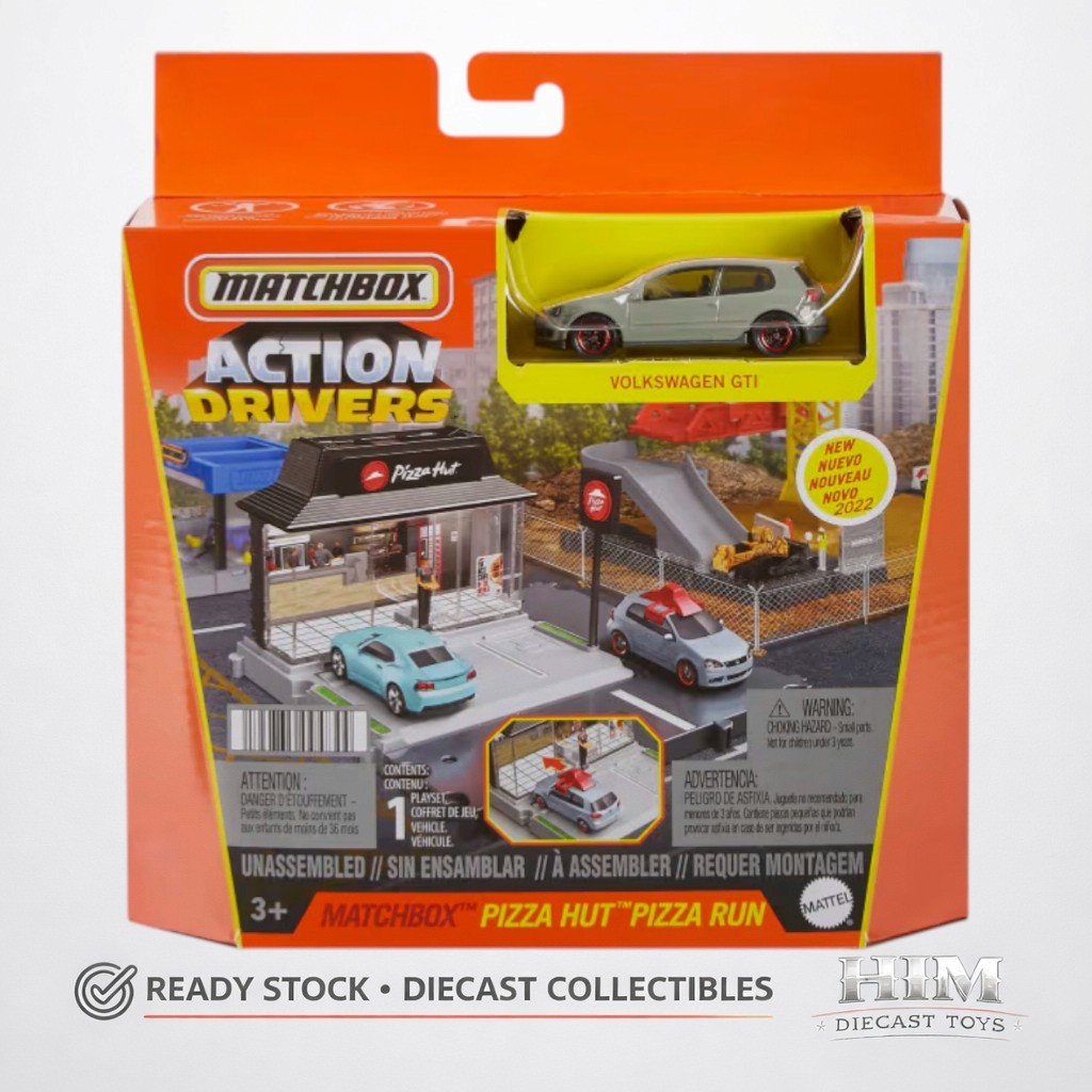 Matchbox Action Drivers Pizza Hut Playset + VW Golf GTI - Diecast Mobil Mainan Anak - Mattel Origina