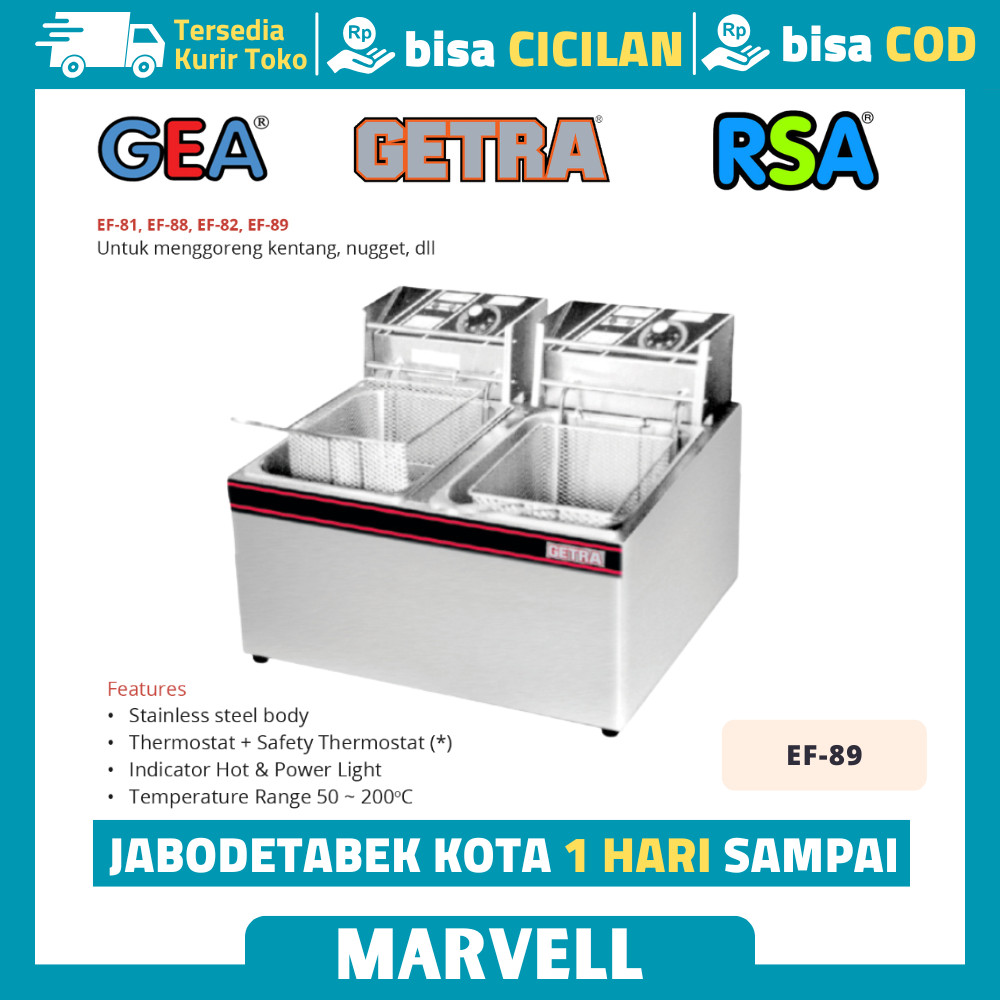 DEEP FRYER LISTRIK GETRA EF-89 2 TANK PENGGORENGAN KENTANG EF 89 ORIGINAL